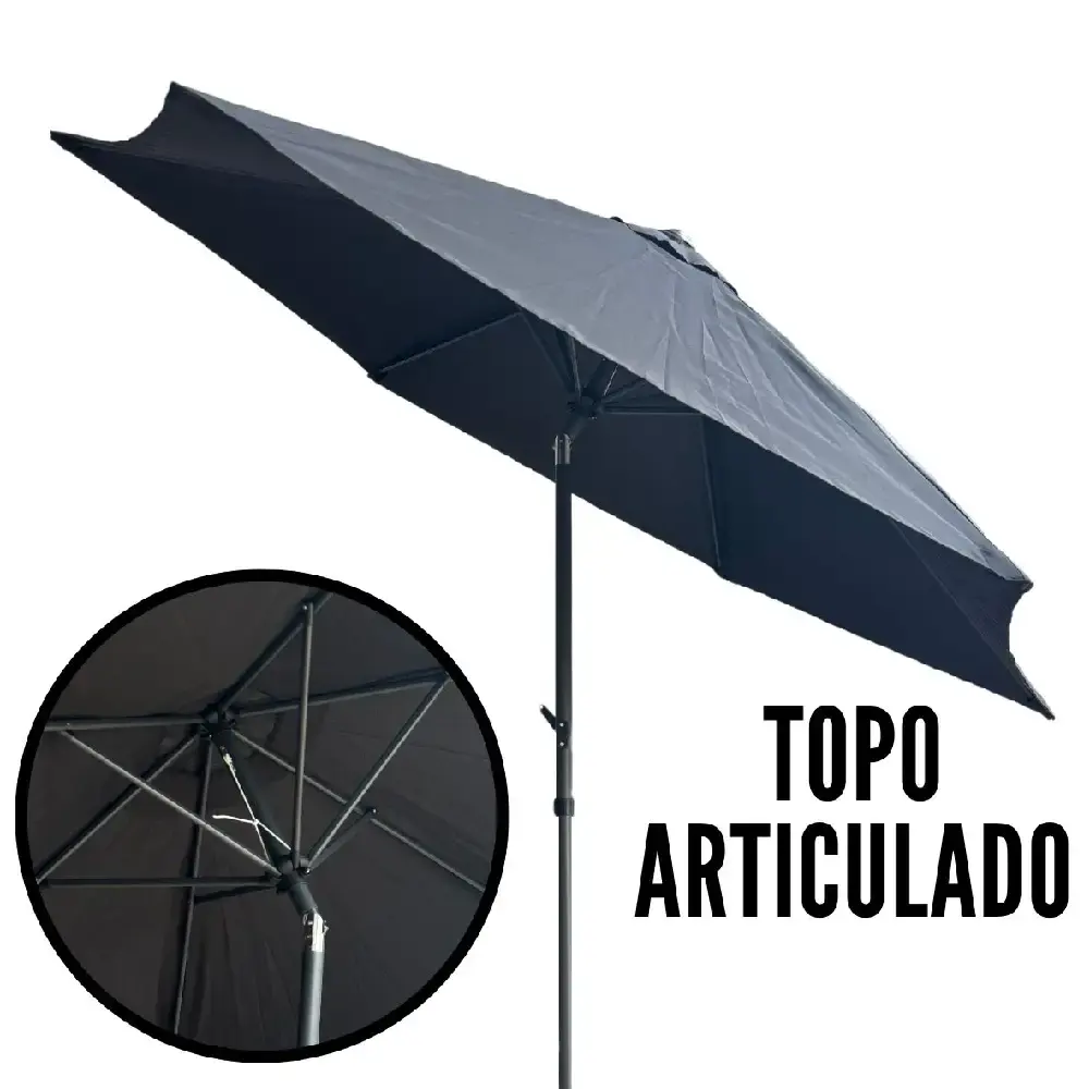 Ombrellone preto 2,70M articulado com manivela IWOBCA270PT ImportWay — fotografia 3
