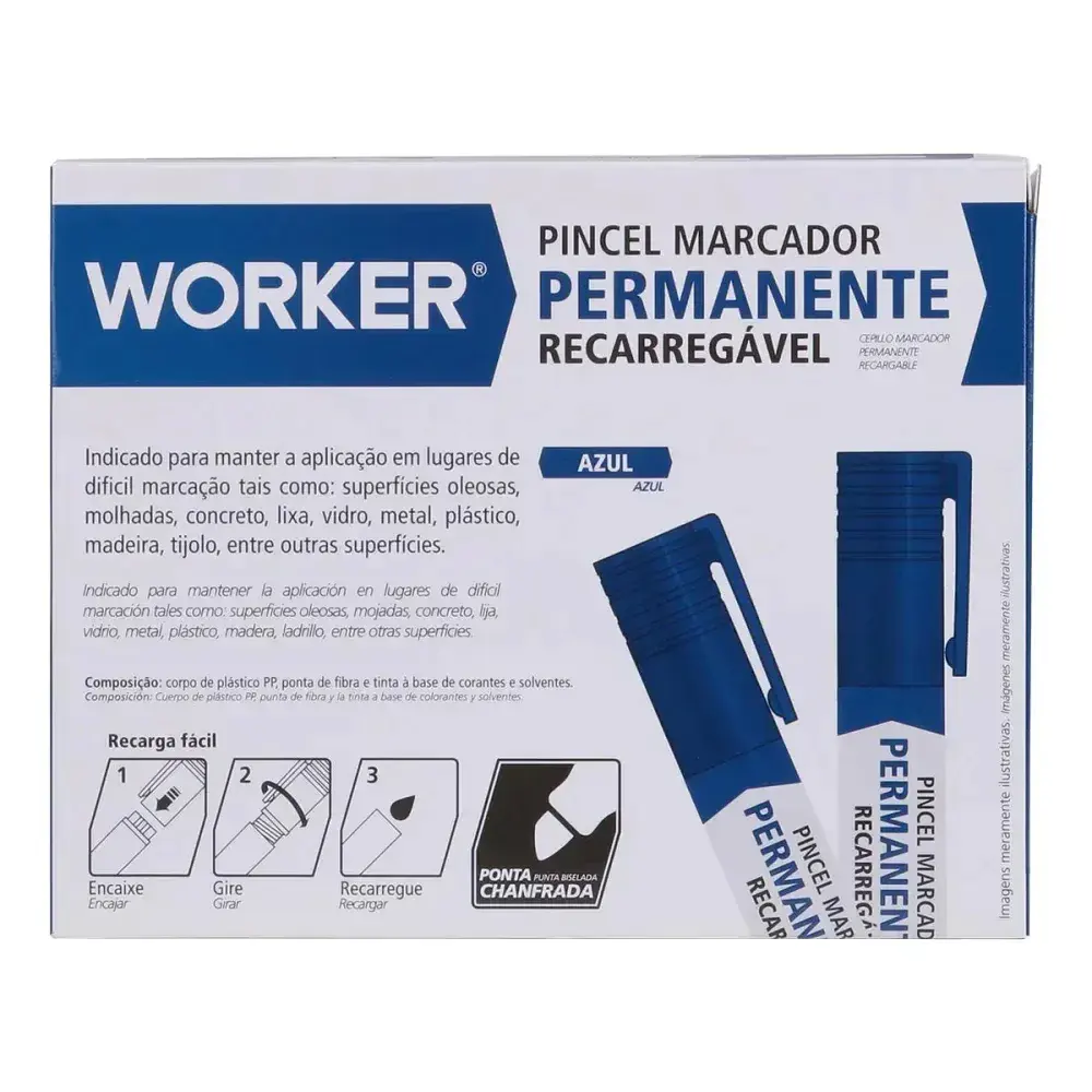 Marcador permanente recarregável azul ponta grossa Worker — fotografia 12