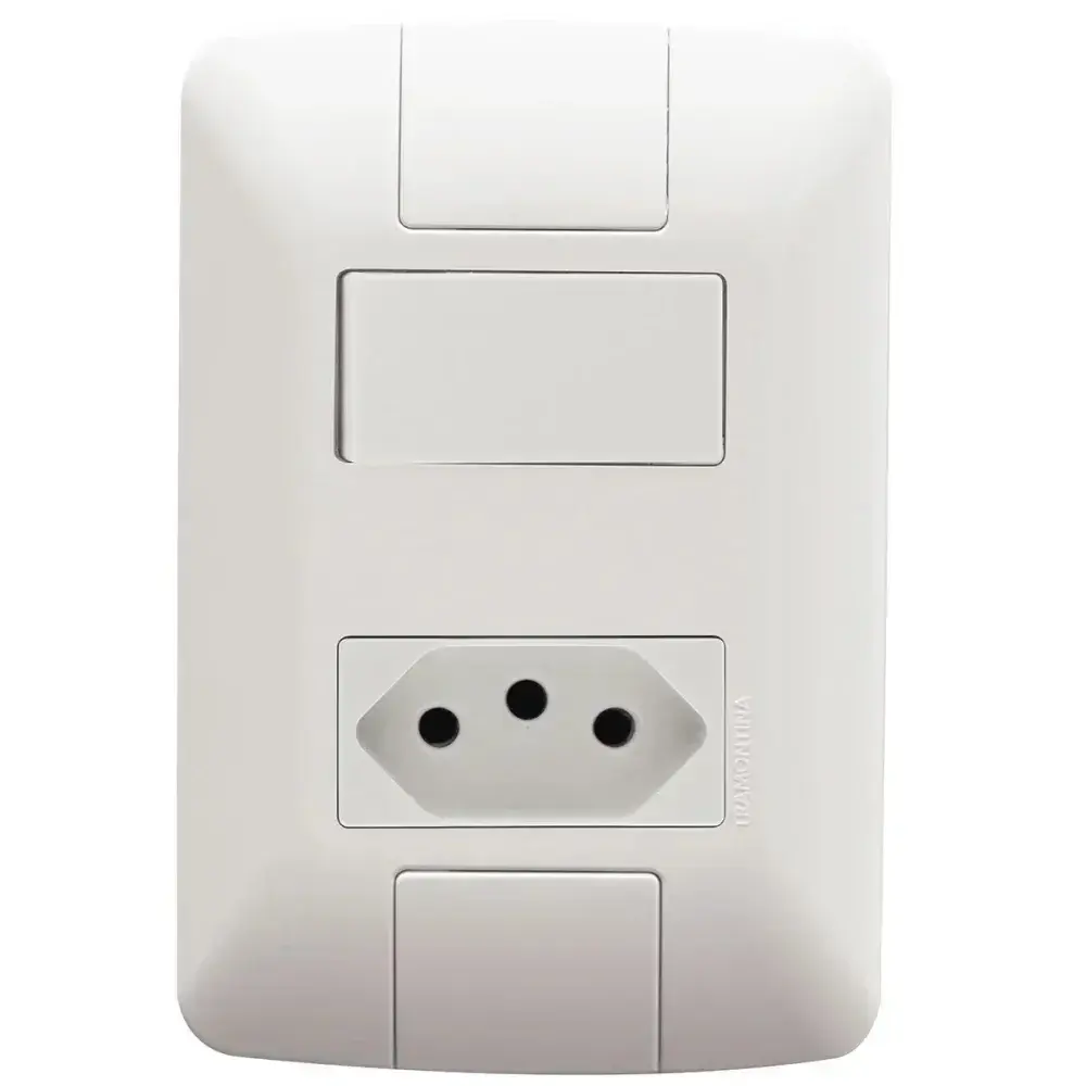 Interruptor simples 6A com tomada 10A branco 250V Tramontina — fotografia 2