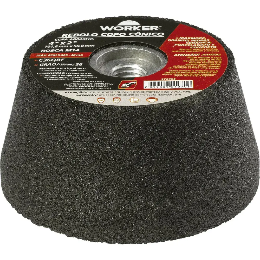 Rebolo cônico 4 M14 grão 36 9023RPM Worker — fotografia de referência