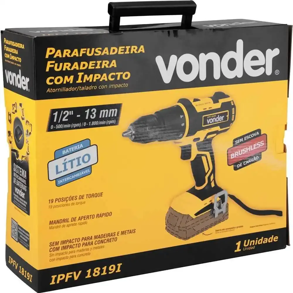 Parafusadeira/furadeira de impacto bateria intercambiável 18 v sem bateria carregador ipfv 1819I Vonder — fotografia 12