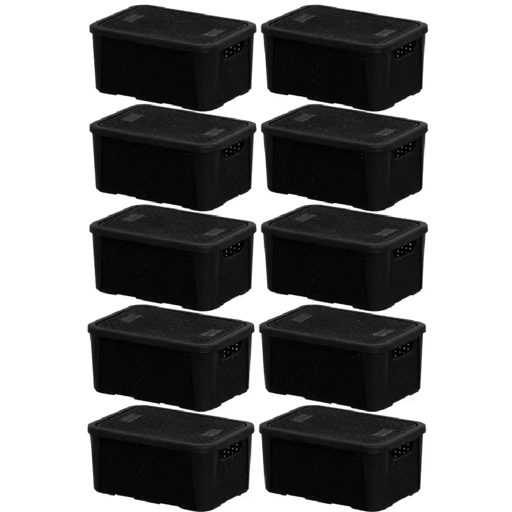 Caixa organizadora rattan 5,8 l com 10 unidades preto Plasnew