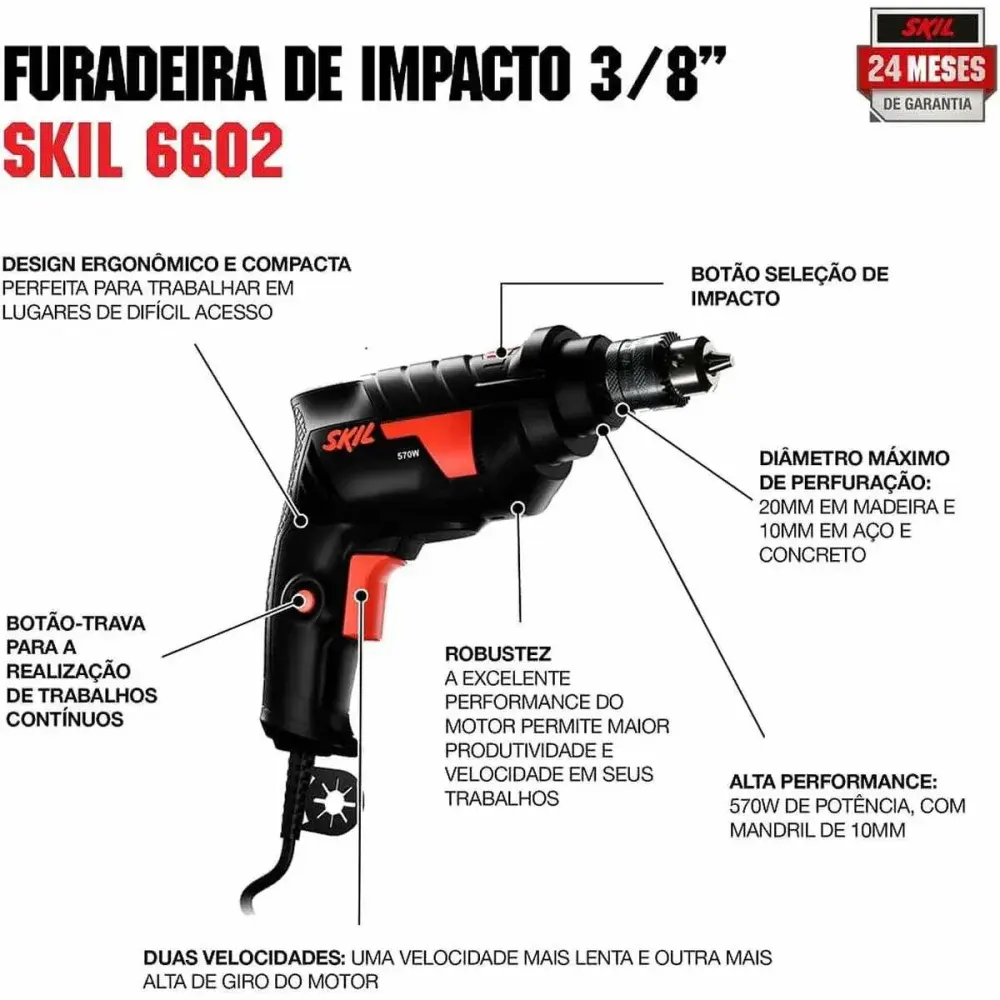 Furadeira impacto 3/8 6602 127V 2 velocidade Skil — fotografia 5