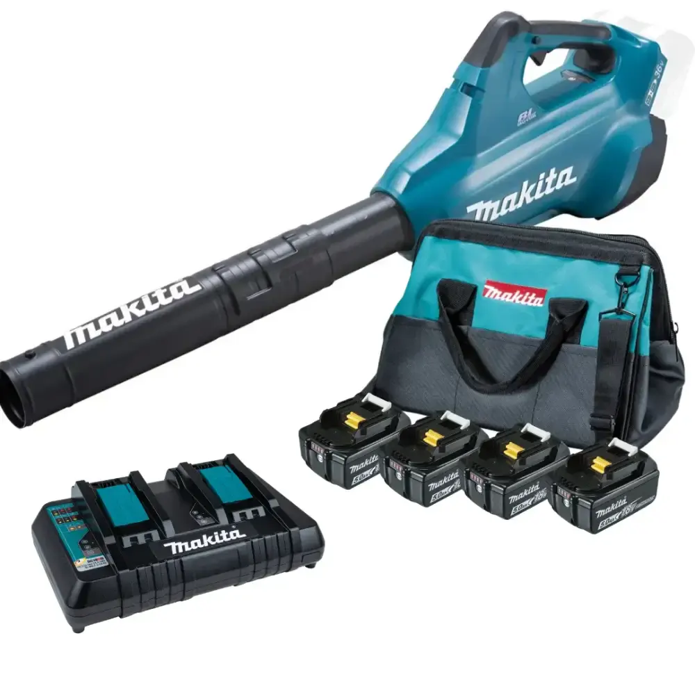 Soprador de folhas a bateria 36V com 4 baterias 5,0AH carregador duplo 220V DUB362 Makita — fotografia de referência