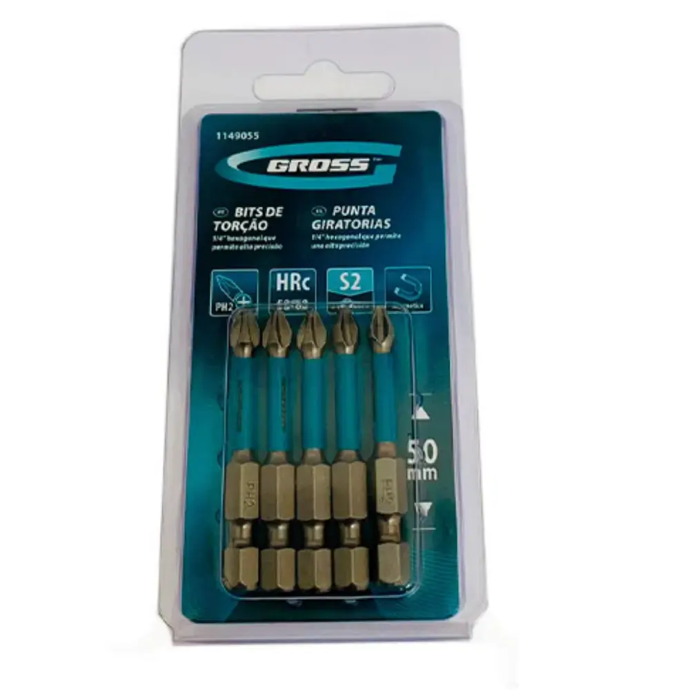 Bits phillips de torção PH2 50MM com 5 peças 1149055 Gross