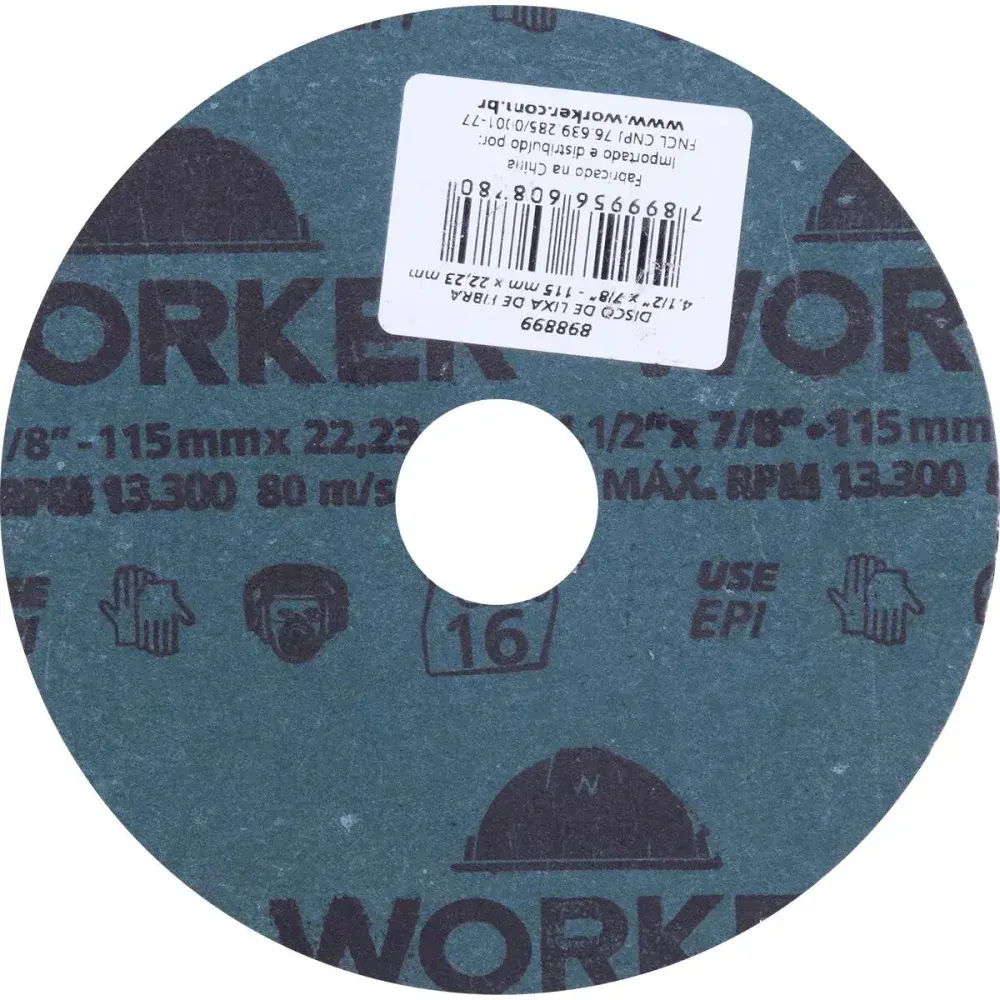 Disco de lixa de fibra 4.1/2 x 7/8 grão 16 Worker — fotografia 7