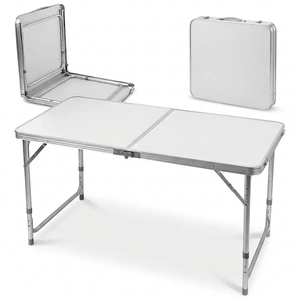 Mesa Dobrável em Alumínio Vira Maleta Camping 120cm x 60cm com Kit Ping Pong ZELT — fotografia 3