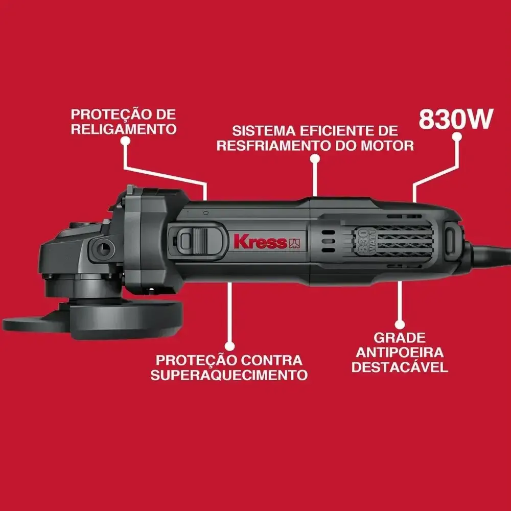 Esmerilhadeira angular 4.1/2 POL 830W 220V KUS04P Kress 220 V — fotografia 6