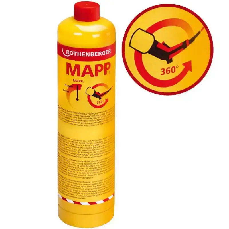 Gás mapp pro 360° para maçarico portátil cilindro 400 GR R35539 Rothenberger — fotografia de referência