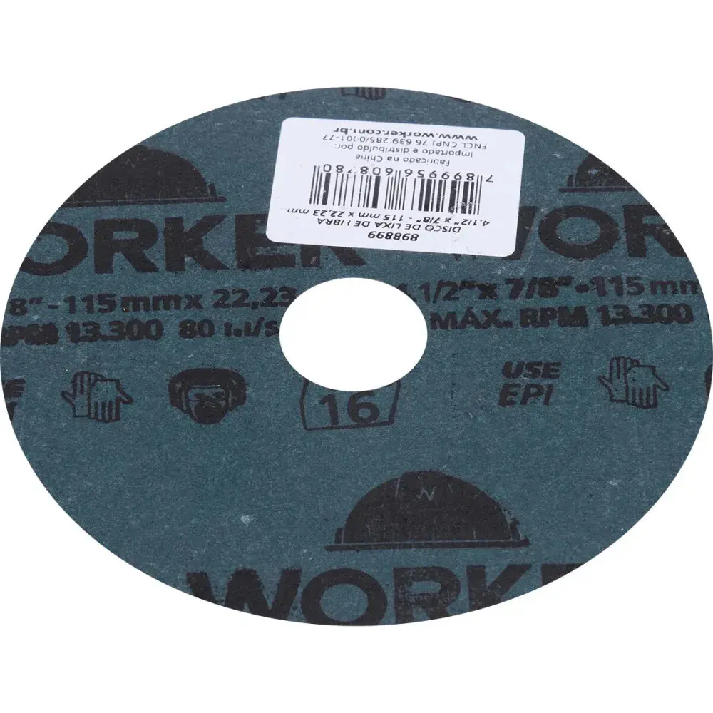 Disco de lixa de fibra 4.1/2 x 7/8 grão 16 Worker — fotografia 9