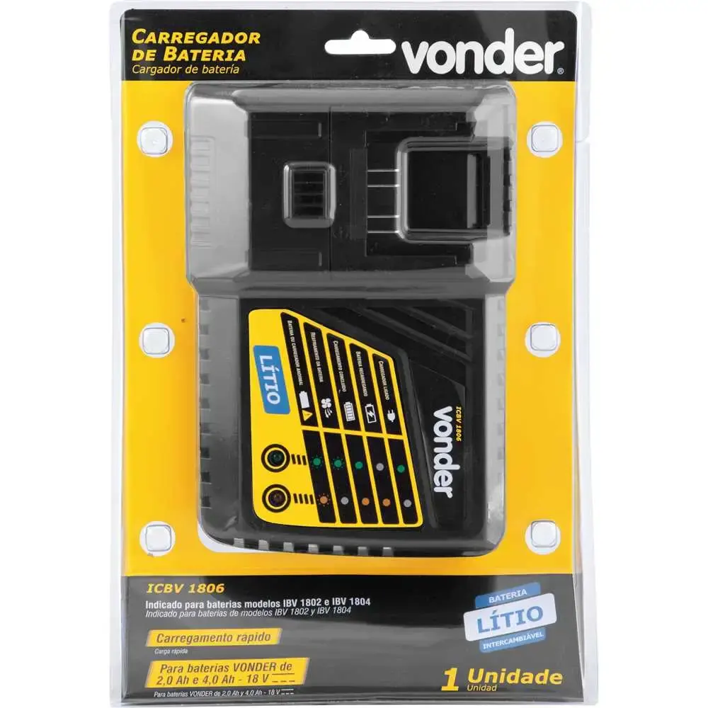 Carregador de bateria 18V rápido bivolt 6004180600 Vonder — fotografia 4
