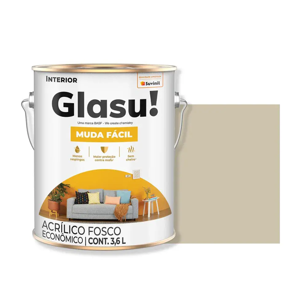 Tinta acrílica muda fácil fosco palha 3,6L glasu Suvinil Glasu!