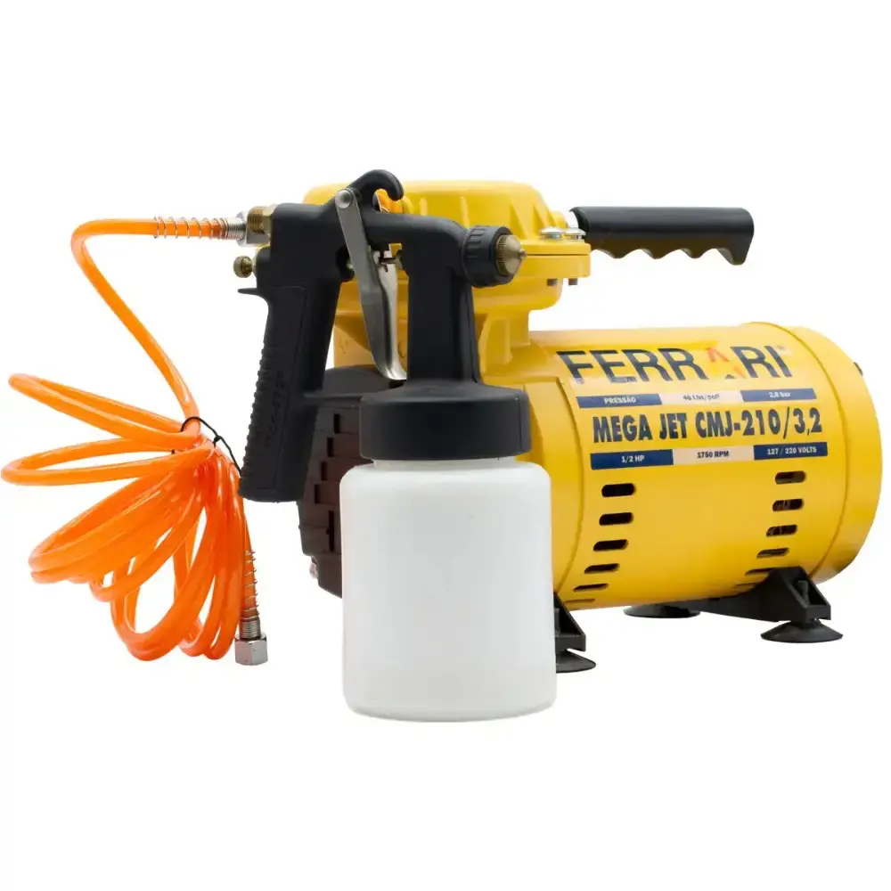 Compressor ar direto 1/2 HP mega JET CMJ-210/3.2 bivolt com kit Ferrari