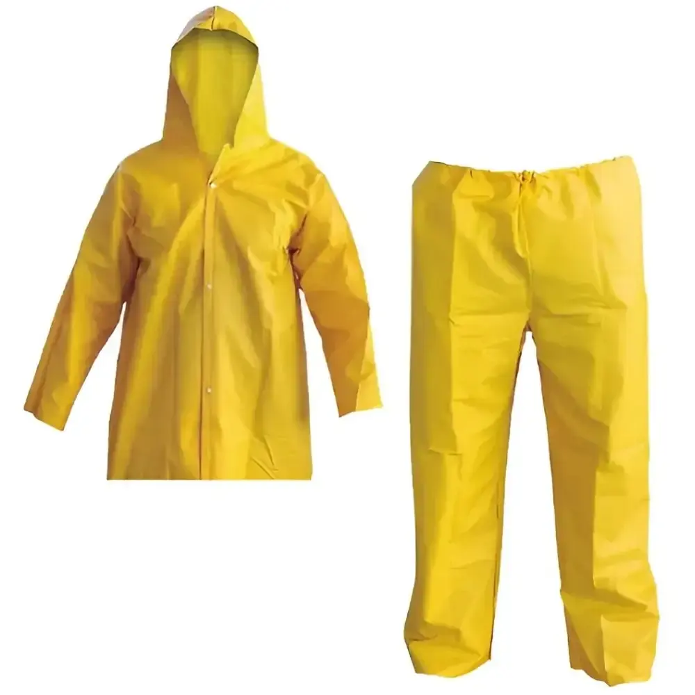 Conjunto capa de chuva e calça em PVC forrado amarelo Evald GG — fotografia de referência