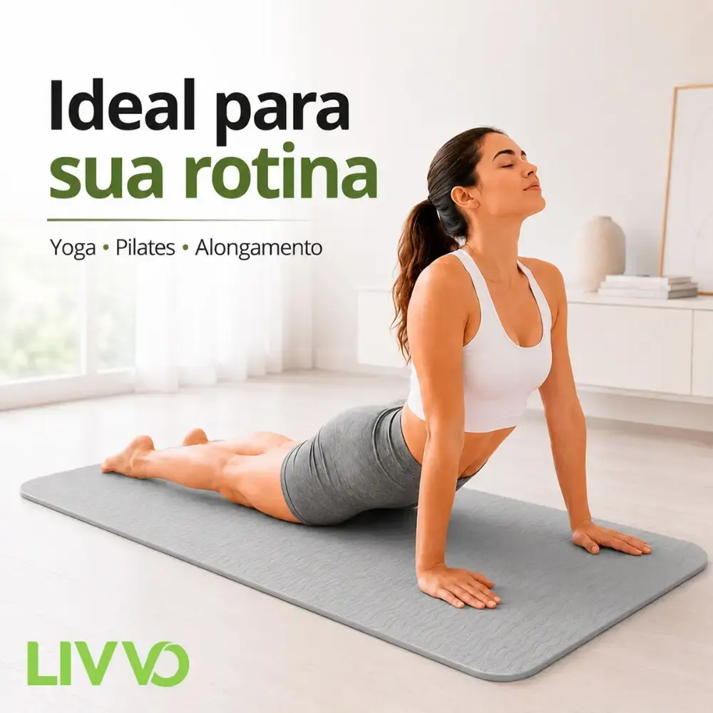 Tapete de yoga antiderrapante em TPE biodegradável 181X61CM dupla face texturizado com alça Livvo — fotografia 2