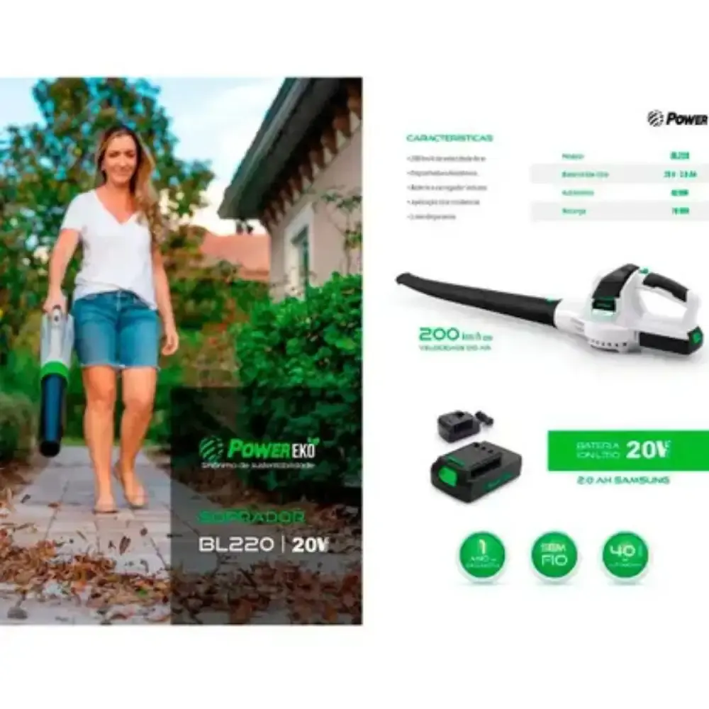 Soprador de folhas bateria 20V com carregador bivolt BL220 power — fotografia 4