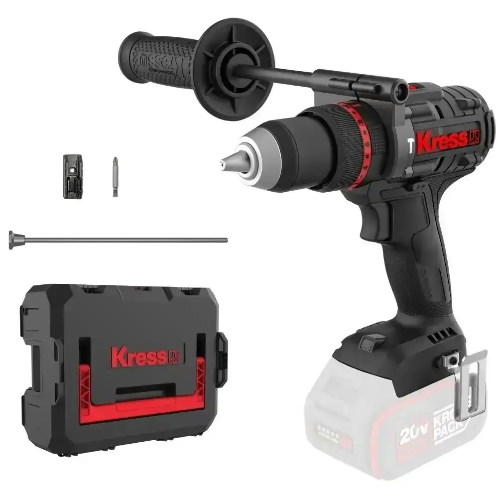 Parafusadeira de impacto 1/2POL e esmerilhadeira angular 5POL com carregador e bateria 20V 4.0AH Kress — fotografia 3