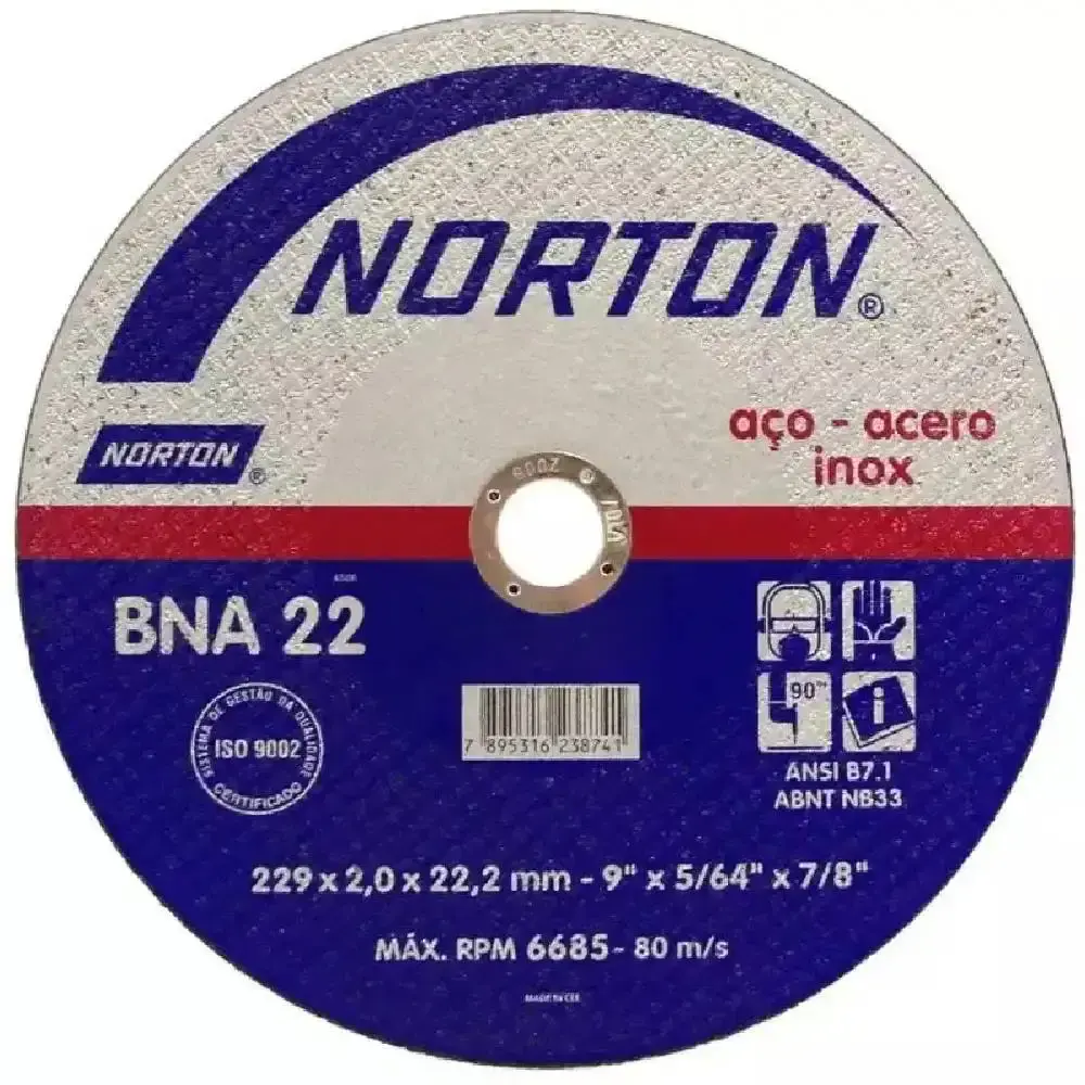 Disco de Corte para Metal e Inox 9 POL x 5/64 x 7/8 POL BNA-22 Kit com 25 Unidades NORTON — fotografia 3