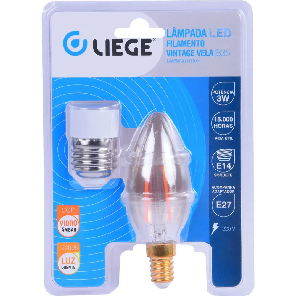Lâmpada de led vela vintage âmbar B35 E14 3W Liege 127V — fotografia 6