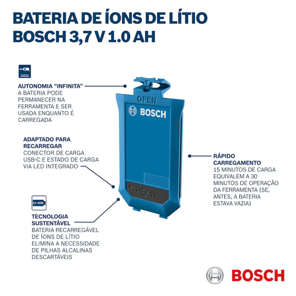 Bateria 1.0AH 3.7V para trena laser GLM 50-27 c e GLM 50-27 CG BA 3.7V Bosch — fotografia 8