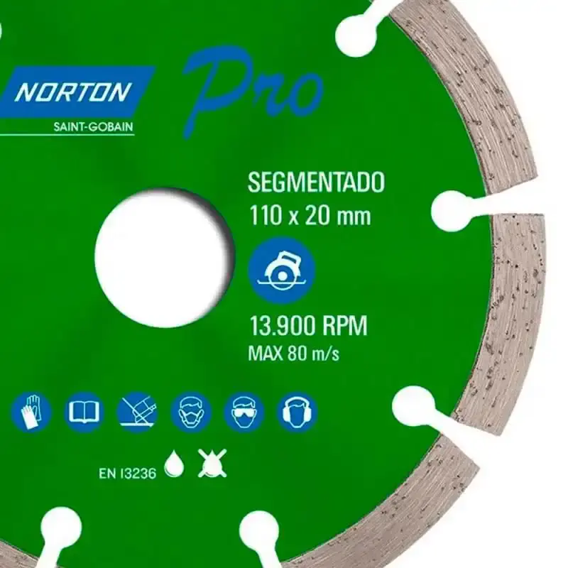 Disco diamantado 4.3/8 POL 110X20 MM segmentado PRO kit com 2 unidades Norton — fotografia 3