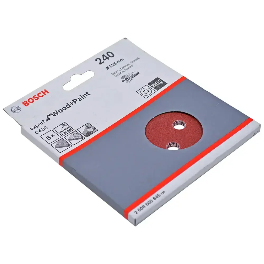 Lixa disco velcro para madeira 5 peç 125MM G240 Bosch — fotografia 7