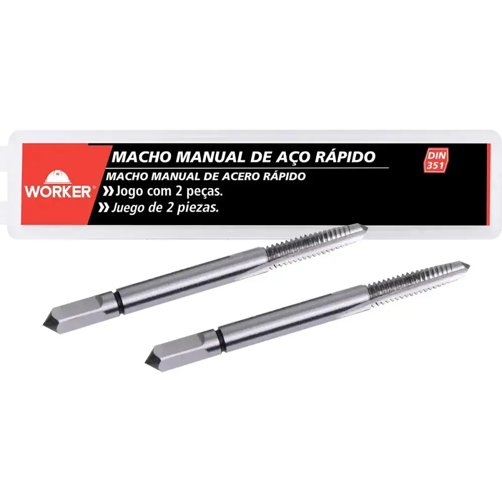 Jogo de macho manual aço rápido DIN351 1/8 2 peç Worker — fotografia 6