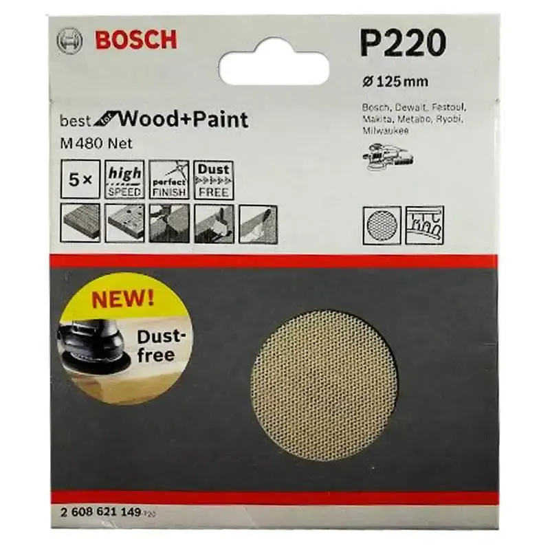 Disco de Lixa Best for Wood & Paint 125mm M480 c/ Velcro Grana 220 com 5 Unidades BOSCH — fotografia de referência