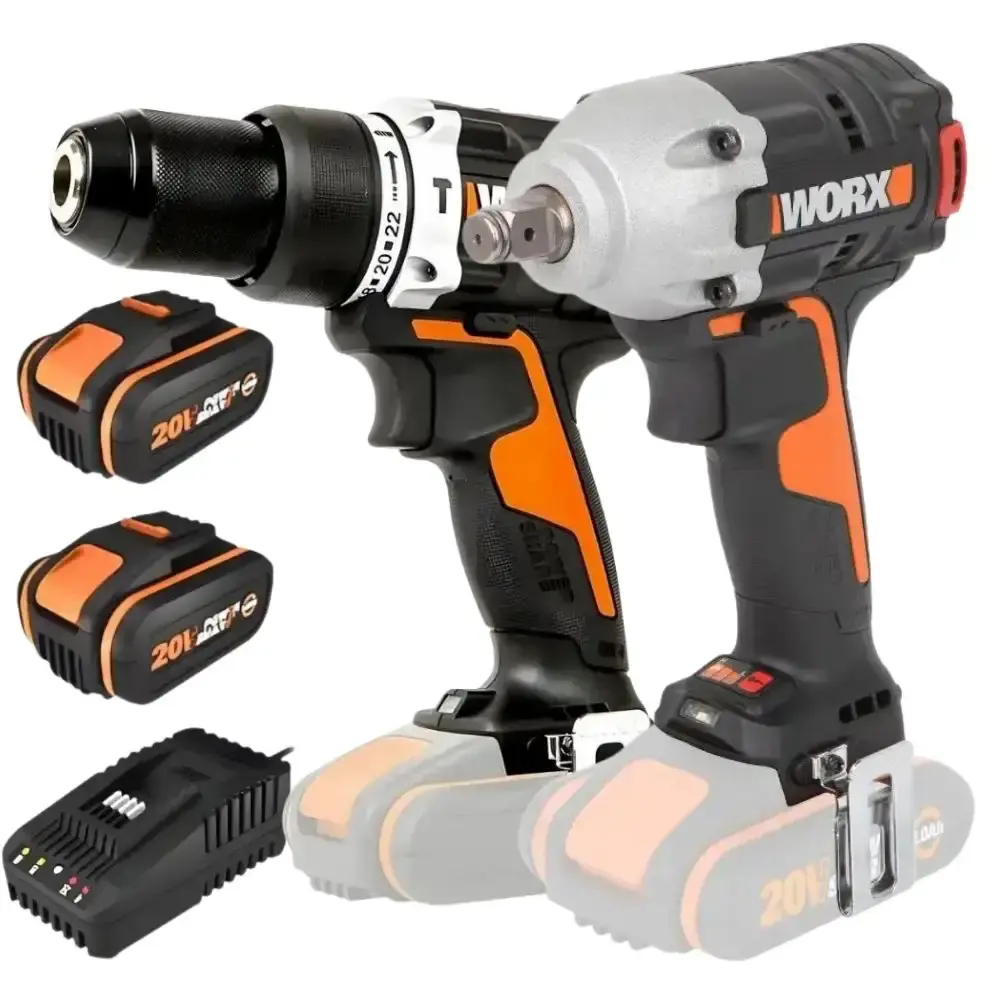 Parafusadeira e furadeira de impacto 1/2POL 2 baterias e carregador com chave de impacto 20V 1/2POL 300NM worx Positec — fotografia 2