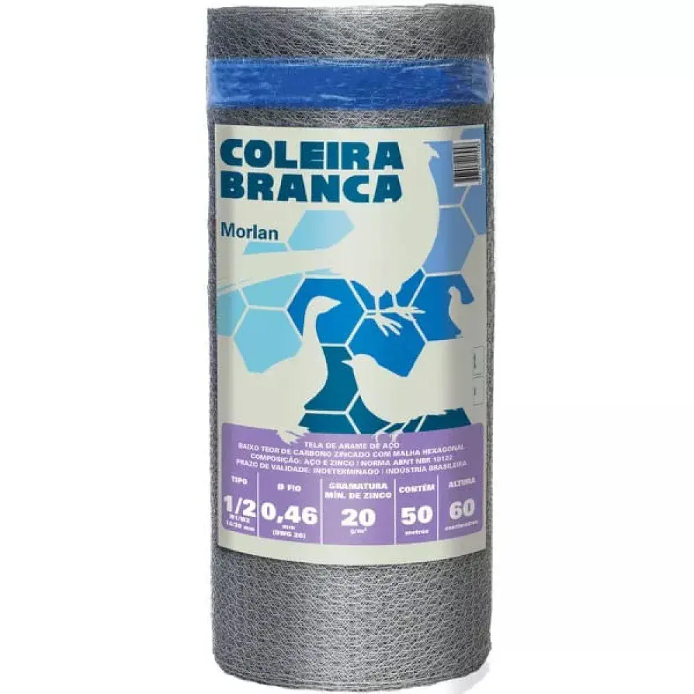 Tela viveiro galvanizada coleira branca 1/2 26X0,60 Morlan