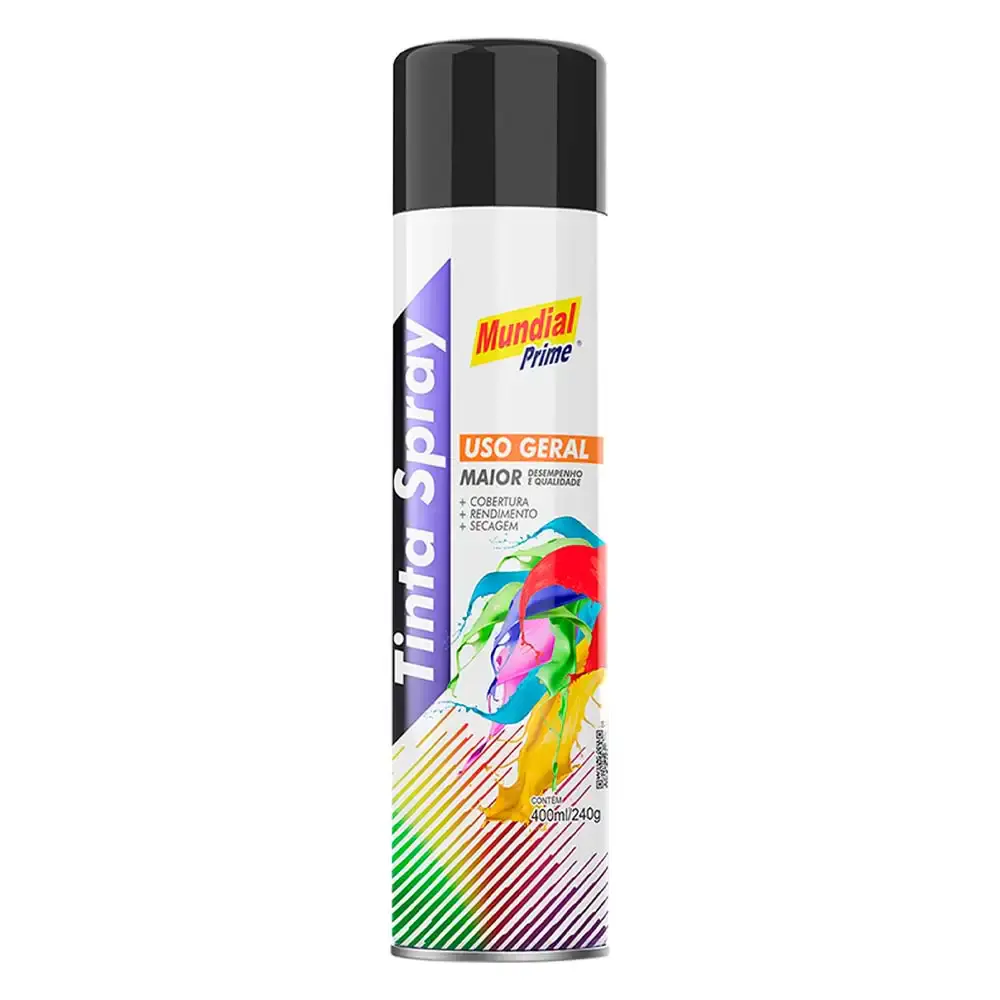Tinta spray 400ML preto brilhante AE01000102 Mundial prime — fotografia 5