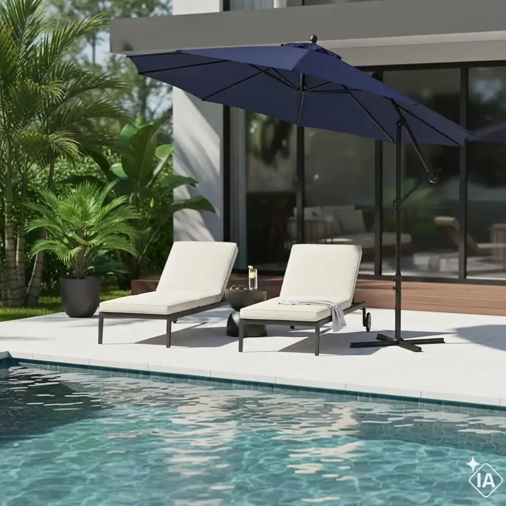 Ombrellone lateral suspenso para jardim 3,0 m com manivela casa LYS Marrom — fotografia 4