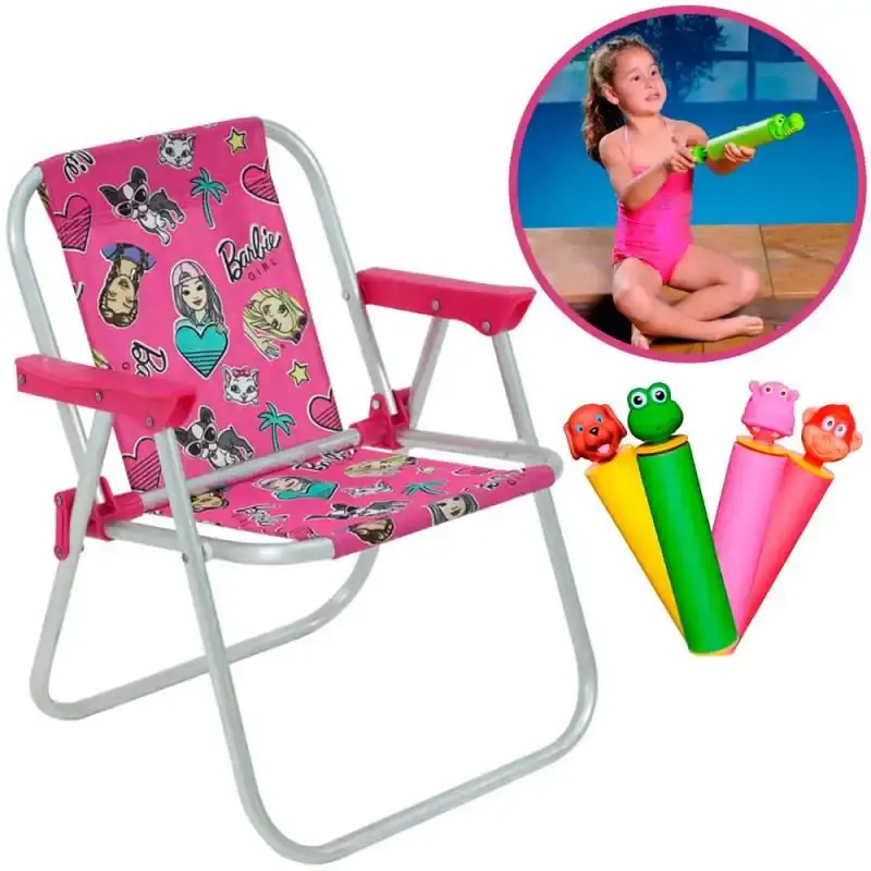 Cadeira infantil em alumínio barbie BEL + 1 lança água bichinho