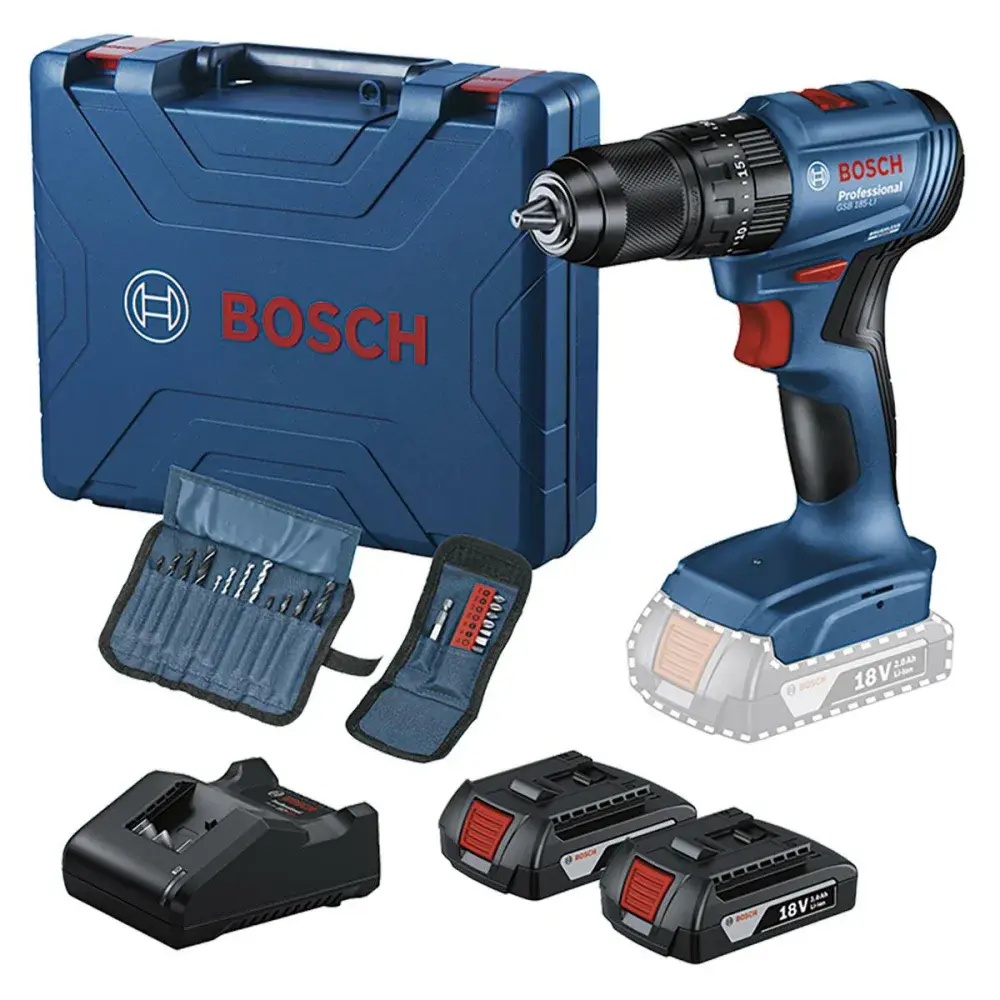 Furadeira parafusadeira de impacto GSB185-LI 18V com 2 baterias Bosch — fotografia de referência
