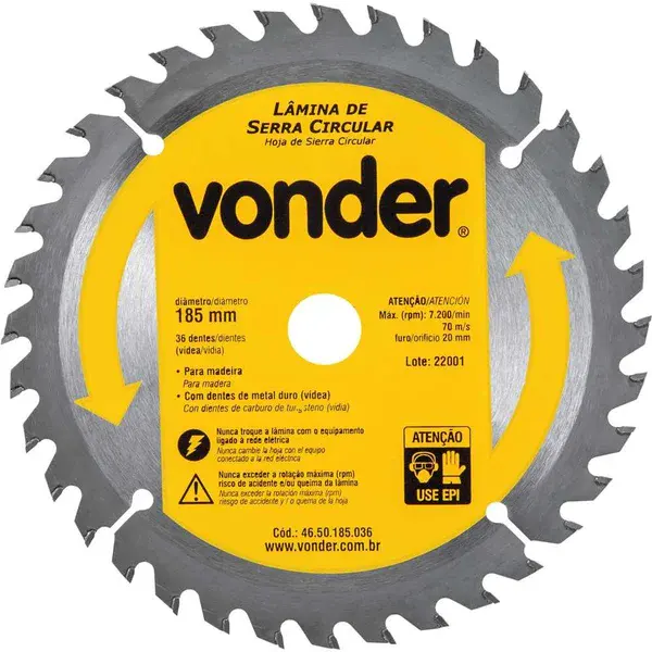 Lamina serra circular 185MM 36D - Vonder — fotografia de referência