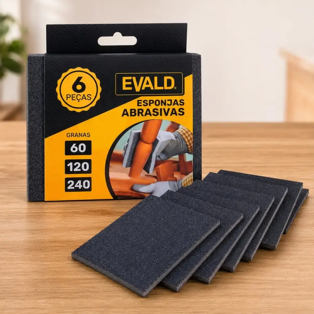 Kit esponja abrasiva fina com 6 unidades 135X110X4 MM grãos 60 120 e 240 Evald — fotografia 3