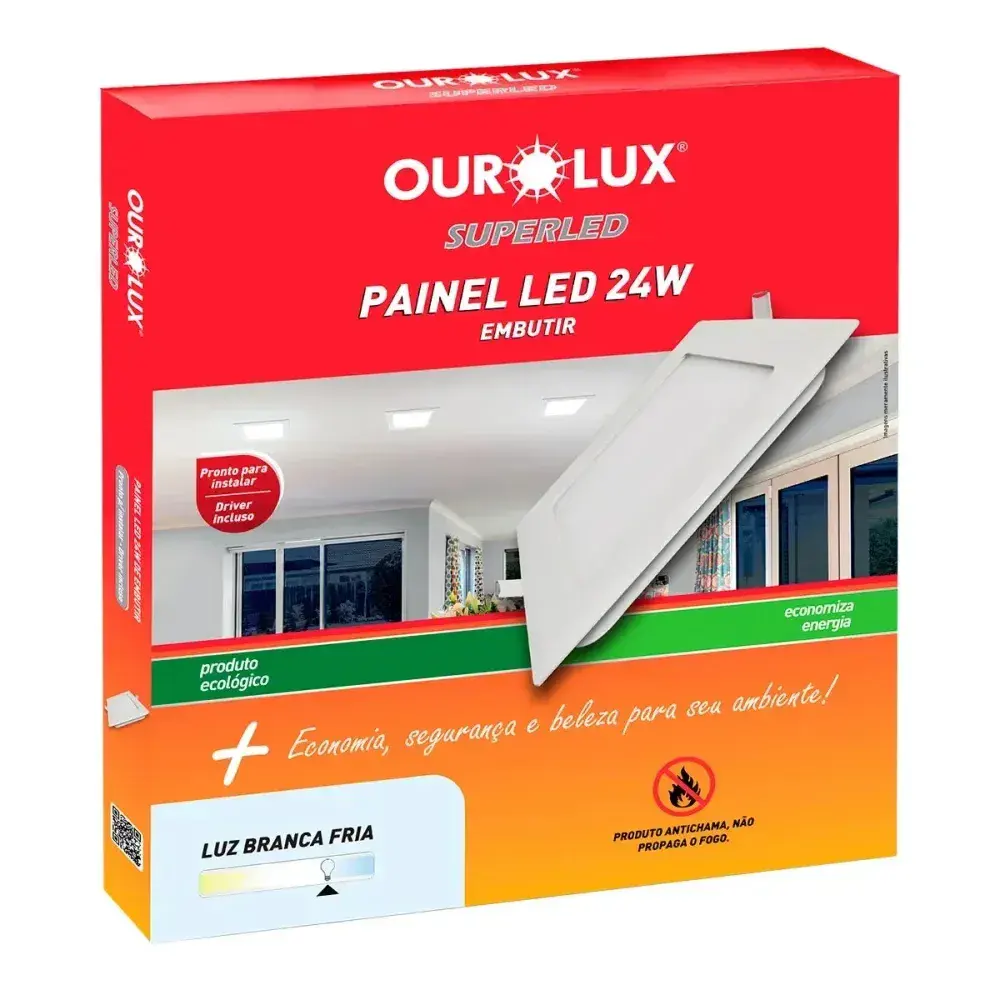 Painel led embutir 24W biv 6500K quadrado Ourolux — fotografia 4