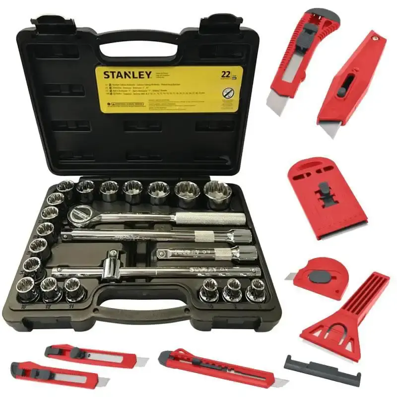 Jogo de soquetes 1/2 POL de 8 a 32 MM com 22 peças STMT81242-840 Stanley + kit de estiletes