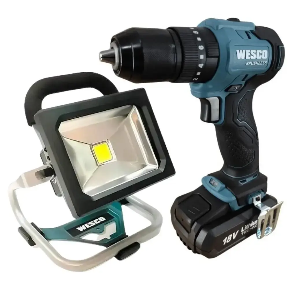 Parafusadeira 1/2 POL 18V e refletor de LED com bateria 18V e carregador Wesco — fotografia 2