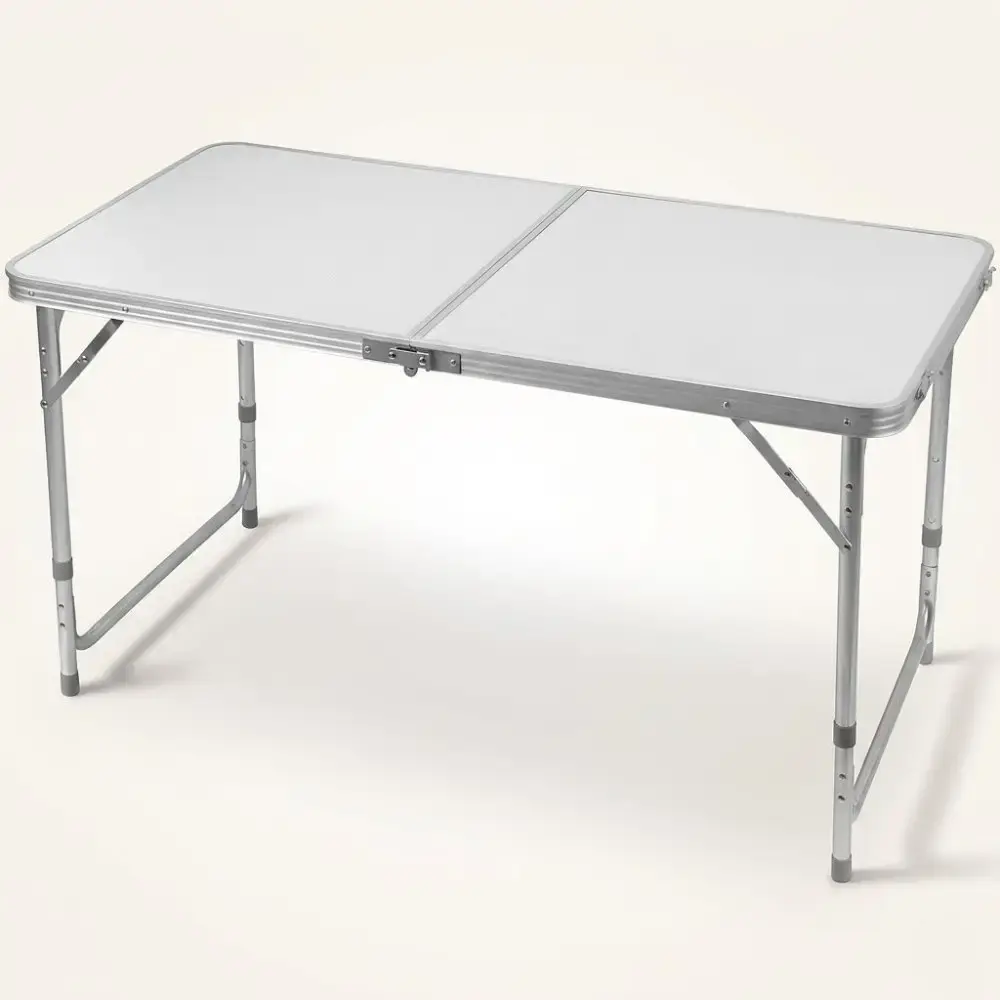 Mesa dobrável vira maleta camping de alumínio 120CM x 60CM branca 3 níveis de altura Zelt — fotografia 3