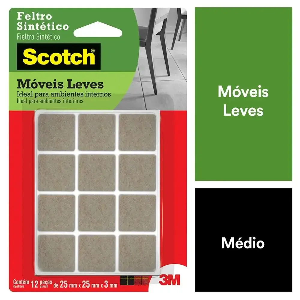 Feltro para Proteção de Móveis Marrom Quadrado Pequeno 3 x 3 CM 3M — fotografia 3