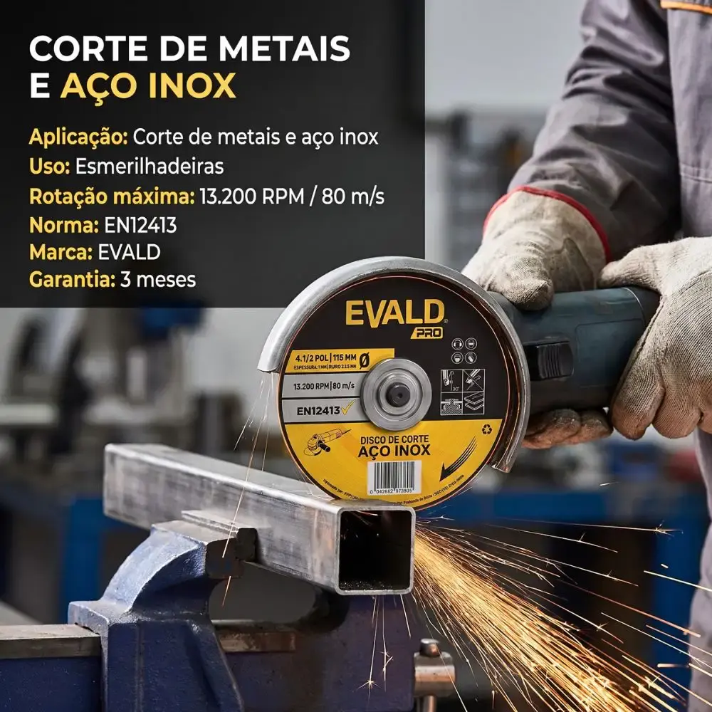 Disco de Corte Inox 50 Unidades 4.1/2 POL x 1,0 MM 13.200 RPM EVALD PRO — fotografia 4