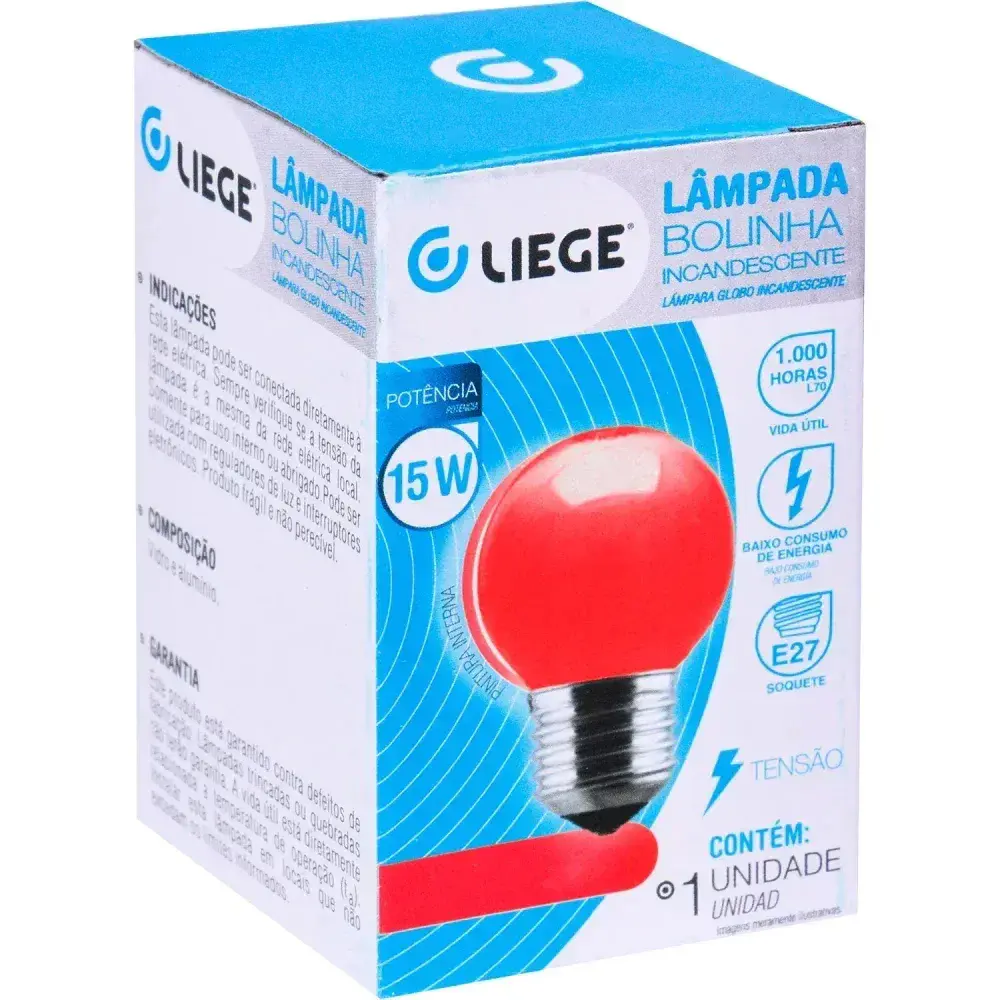 Lâmpada bolinha 15W E27 vermelha incandescente Liege 127V — fotografia 7