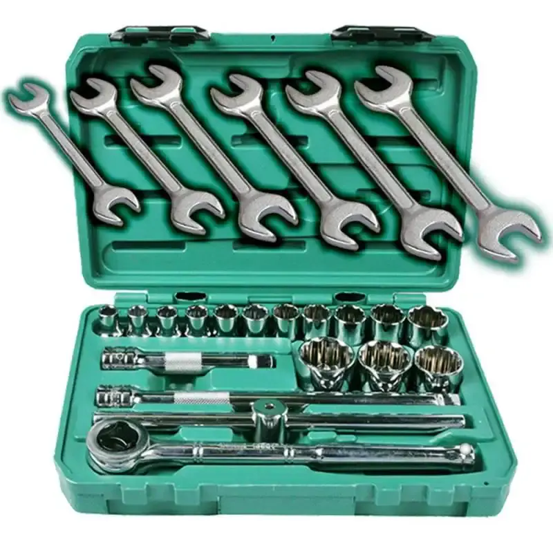 Jogo de Soquete 1/2 POL de 10 à 32 MM com 18 peças SATA + Kit Chave Fixa 6 à 17 MM EDA