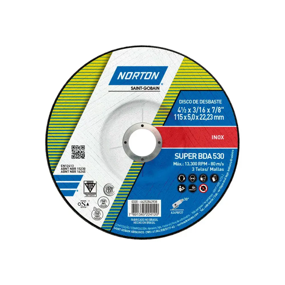 Disco de desbaste super inox BDA530 115X5,,23MM Norton — fotografia de referência