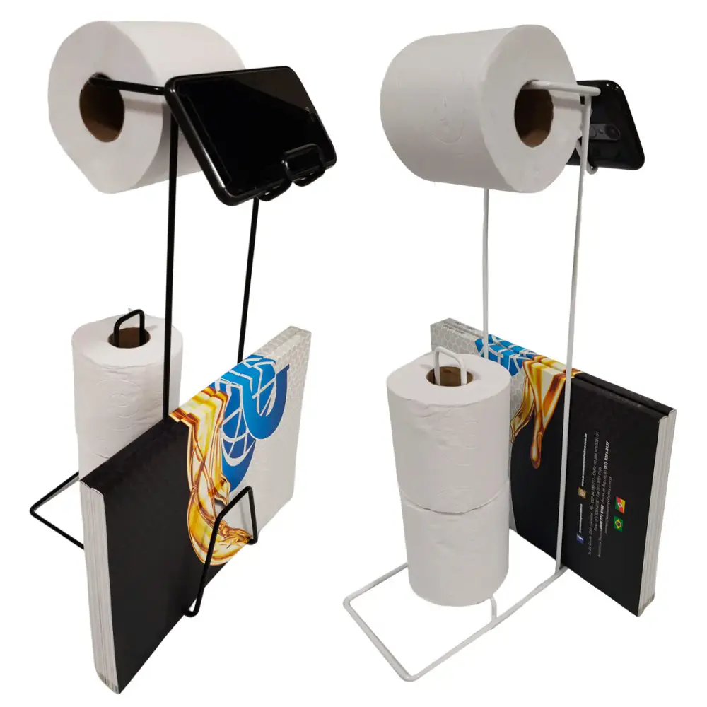 Suporte papel higiênico de chão celular e revistas Evald Branco