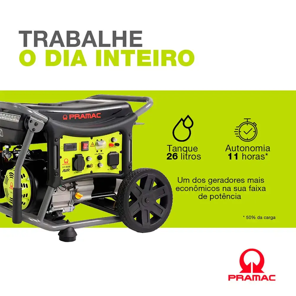 Gerador à gasolina 6 KVA 4T digital com AVR mono bivolt WX6000 Pramac — fotografia 5