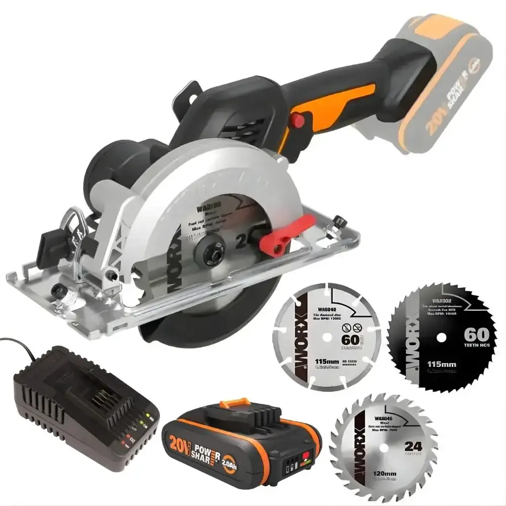 Serra circular 120MM com 3 discos bateria 20V 2,0AH e carregador 16-20V bivolt worx Positec