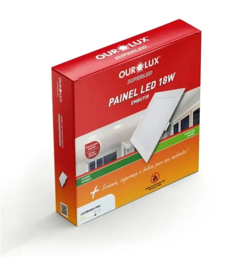 Painel led quadrado embutir bivolt 18W 6500K Ourolux