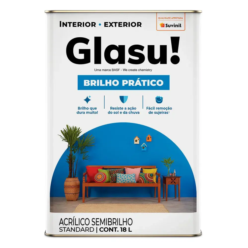 Tinta acrílica semibrilho brilho prático branco 18L glasu Suvinil Glasu!